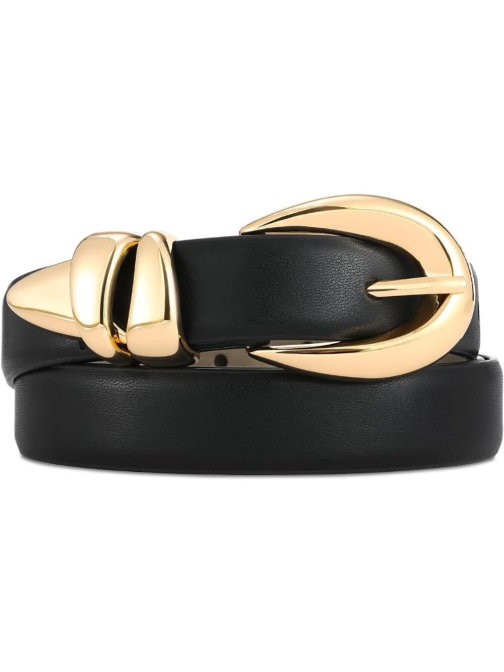Chic Women's Leather Belt with Gold Buckle - Stylish Fashion Accessory